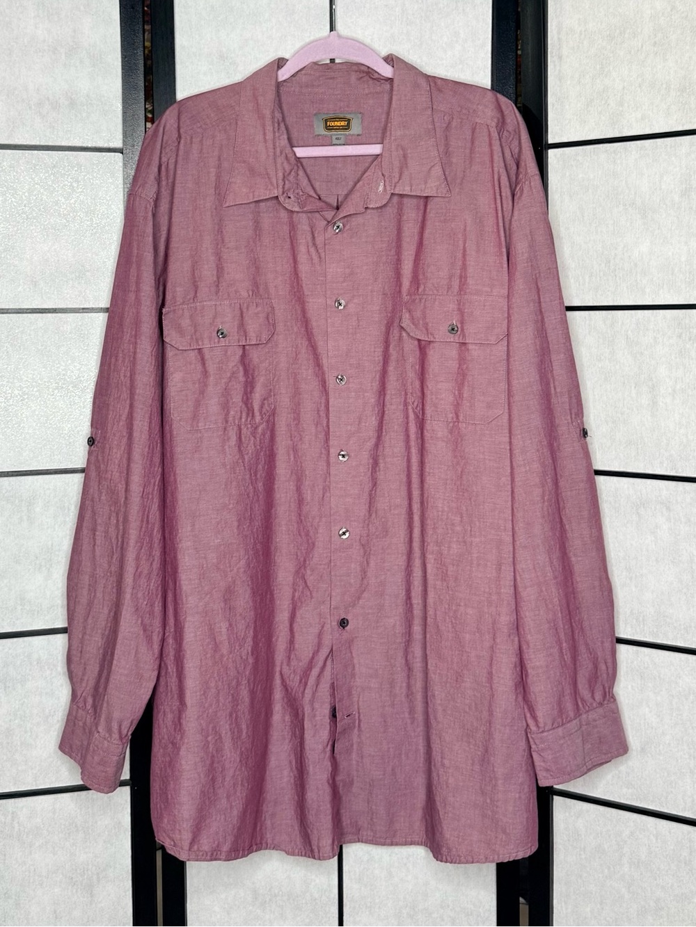 The Foundry Supply Co Chambray Roll Tab Button Shirt Mauve Men’s Size 4XLT